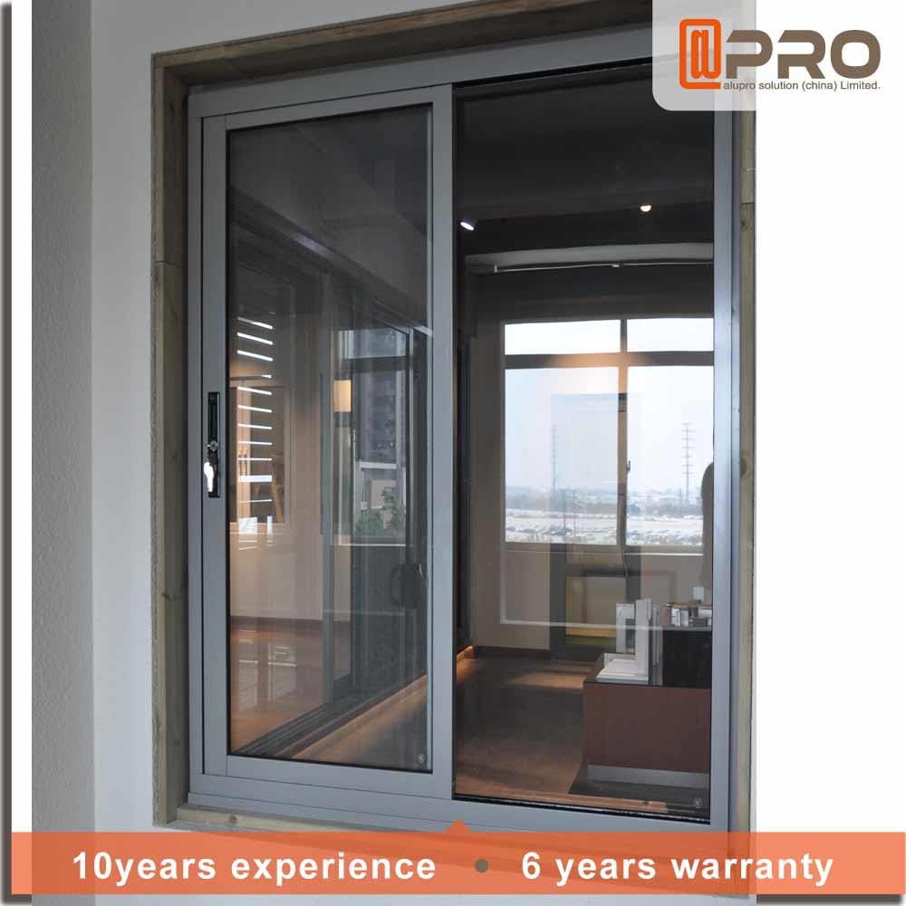 Dark Grey Sliding Office Window Fly Screen Aluminium Sliding Glass