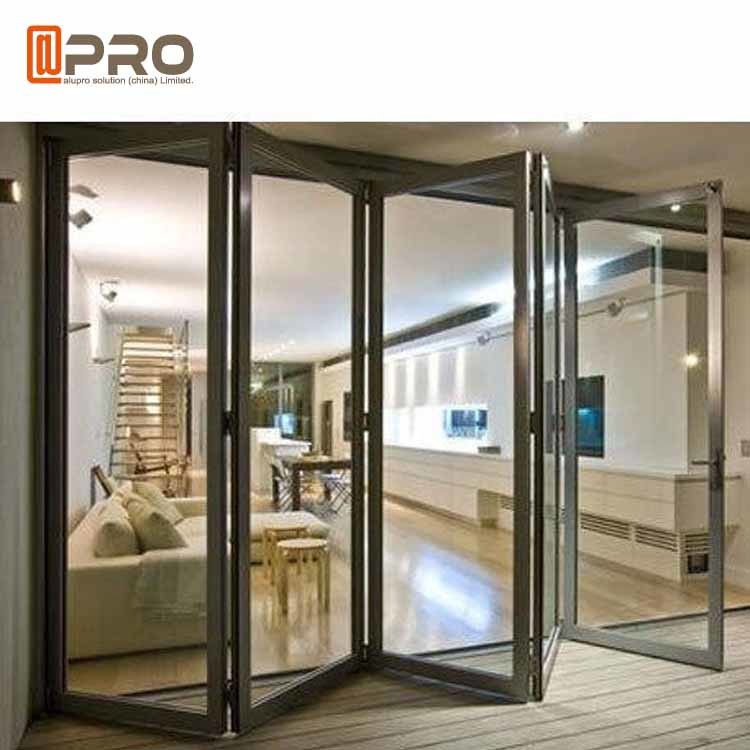 Aluminium Exterior Patio Folding Doors Grey Color Thermal Break Double