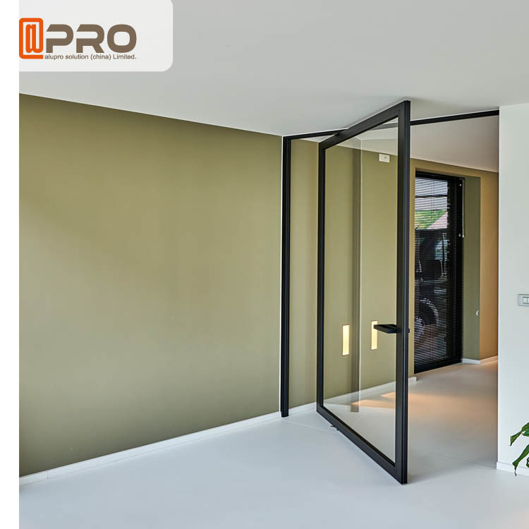 Commercial Aluminum Glass Single Pivot Door Black Color Powder Coated