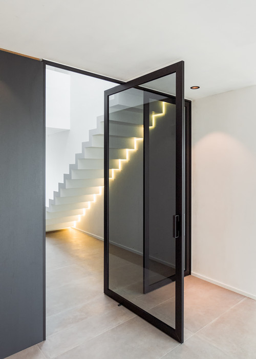 Floor Spring Aluminum Pivot Doors Wood Grain Transfer Surface