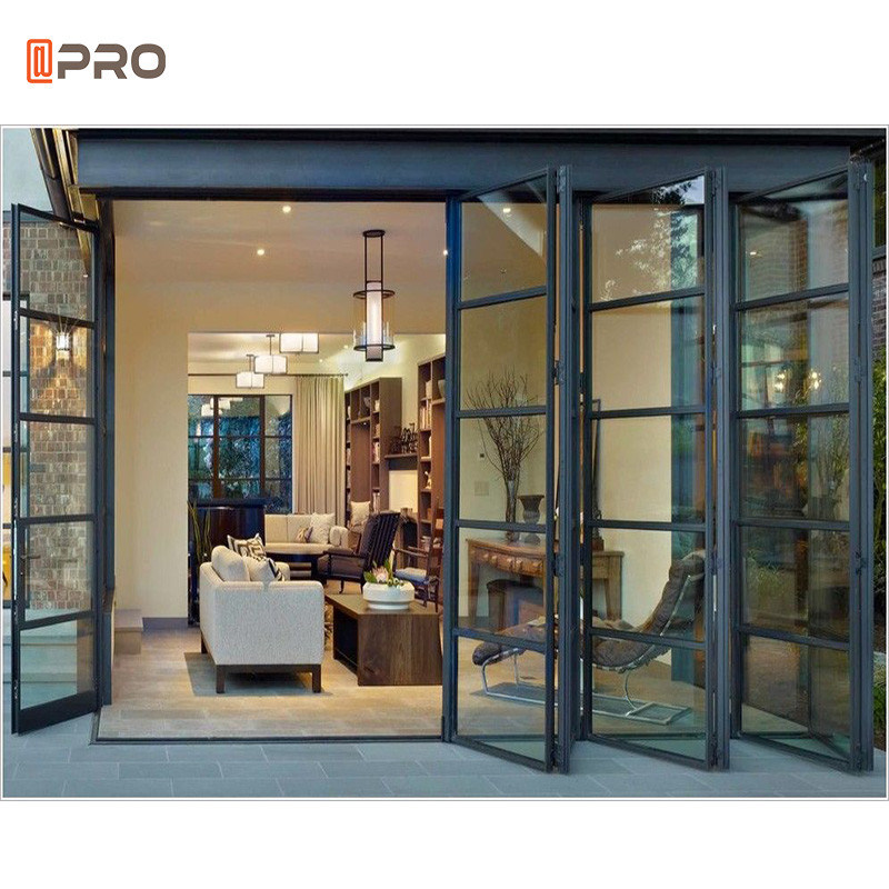 Aluminum Luxury Steel Glass Folding Door Accordion Glass Patio Doors