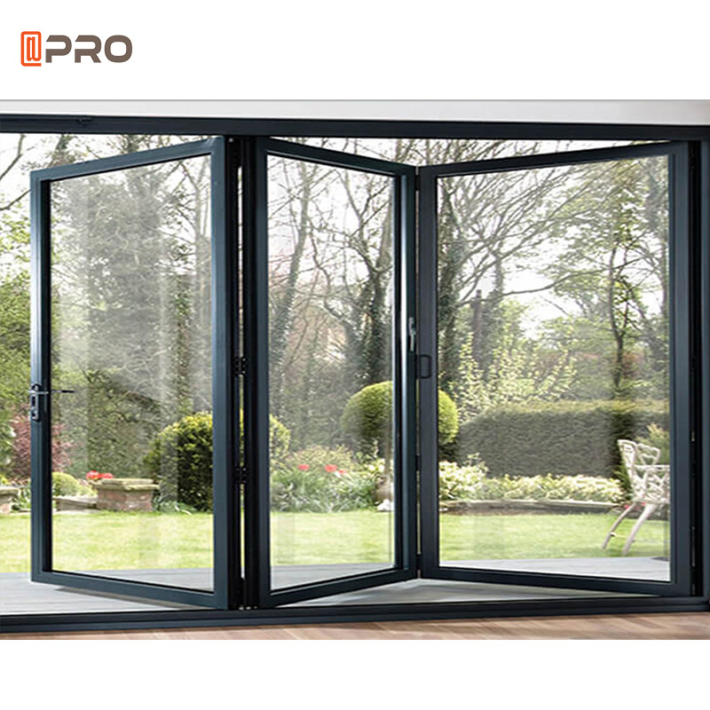 Double Glass Entrance Aluminum Bifold Doors Heat Transfer For Wood Grain