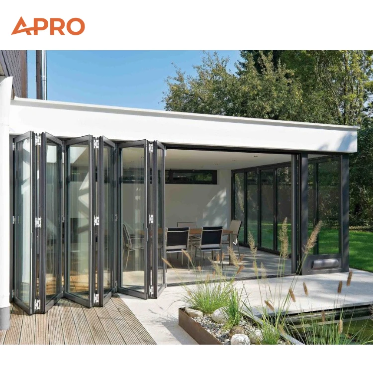 Powder Coated Aluminum Glass Folding Door  With Silicone Sealant