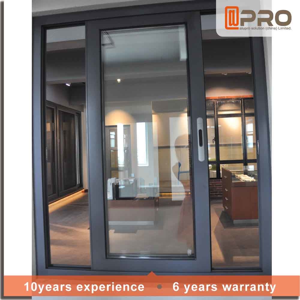 Dark Grey Sliding Office Window Fly Screen Aluminium Sliding Glass