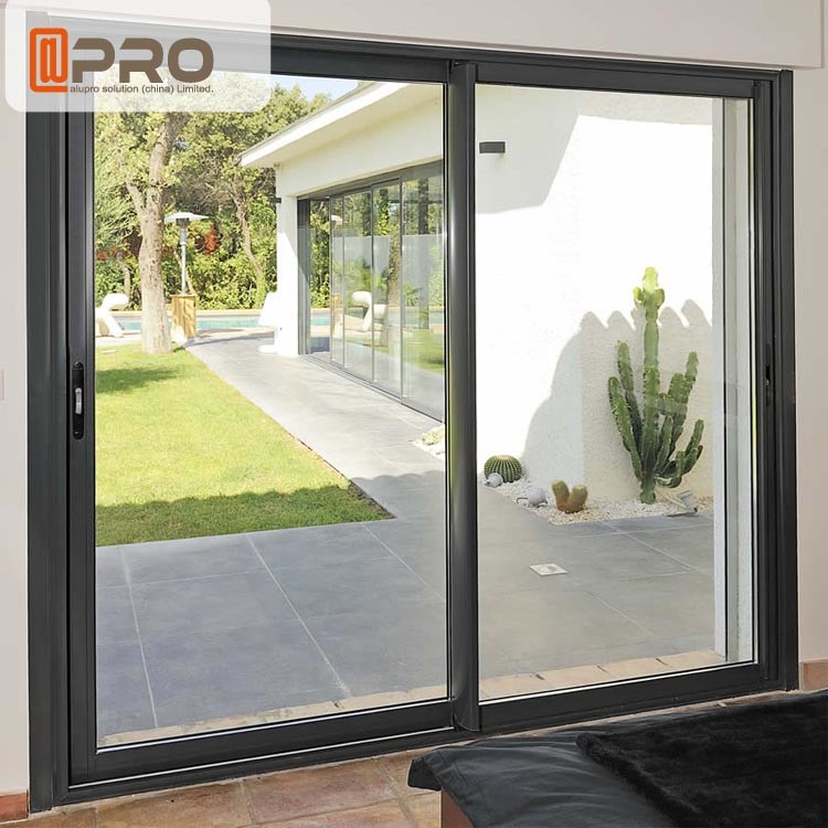 Big Size Black Aluminum Sliding Doors For Dining Room With Thermal Break Design Slide And Stack Interior - Triple Bypass Glass Doors Big Size Black Aluminum Sliding Doors For Dining Room With Thermal Break Design Slide And Stack Interior - Triple Bypass Glass Doors
