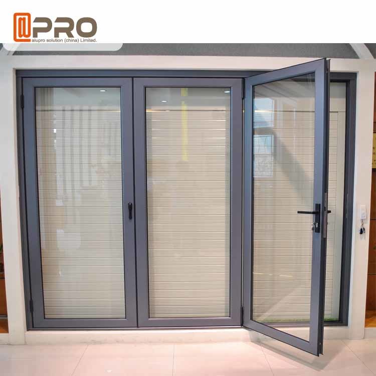 Powder Coating Grey Aluminum Folding Doors With Double Glass Water